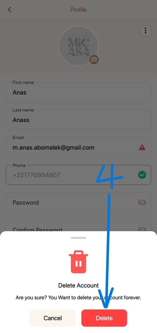 Confirm permanent deletion of the MICASA account